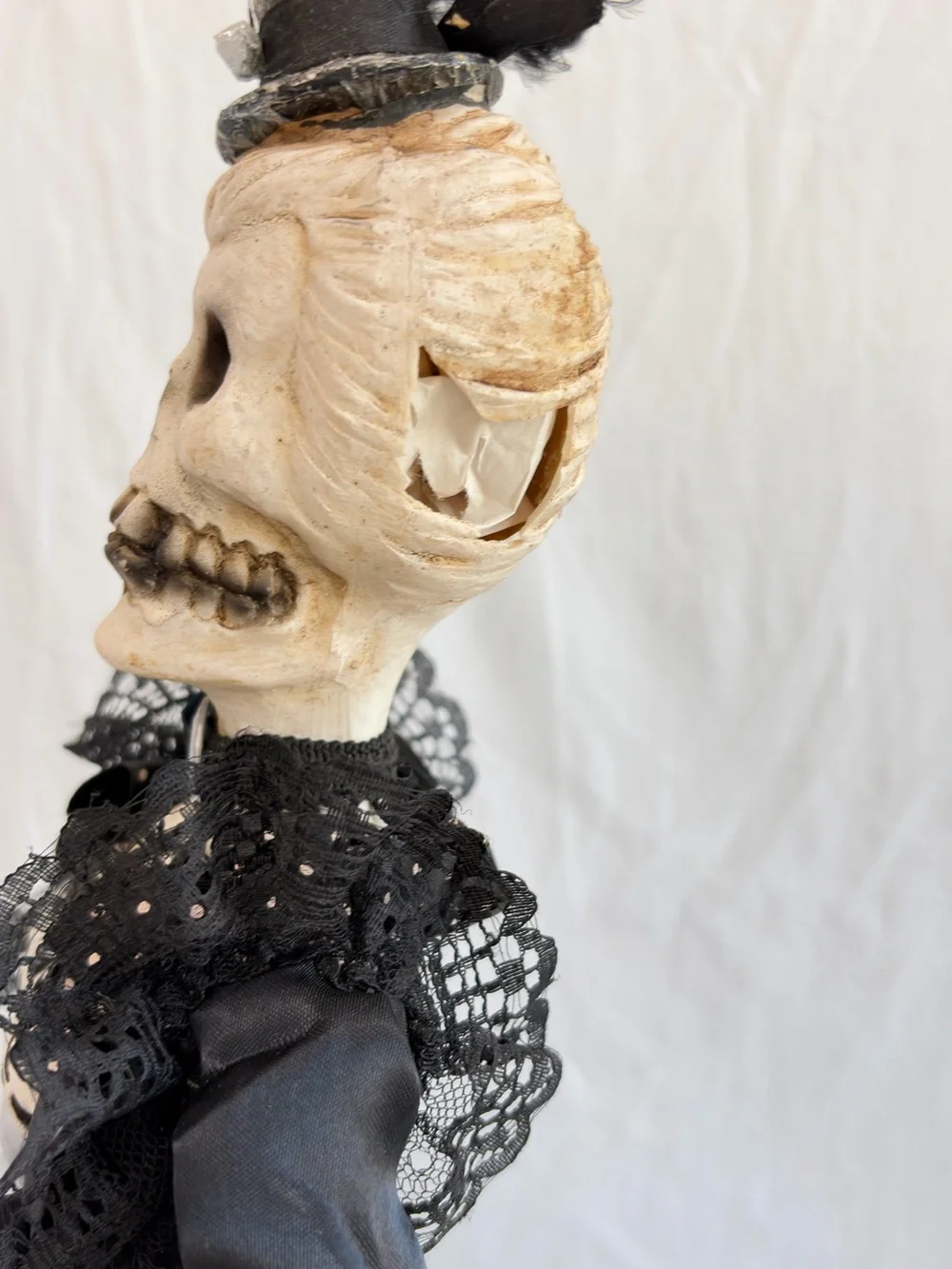 Halloween decor Day of the Dead skeleton doll Black Victorian Dress **Flawed